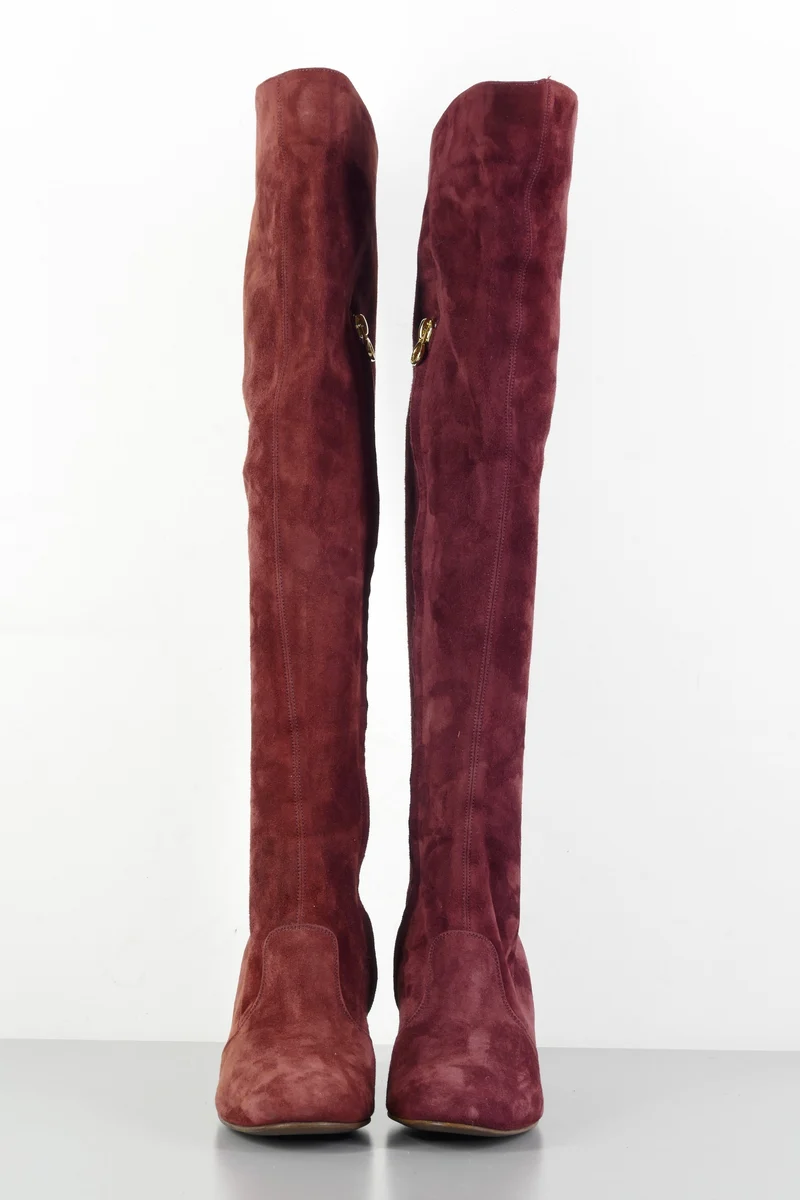Hohe Stiefel Wildleder bordeaux