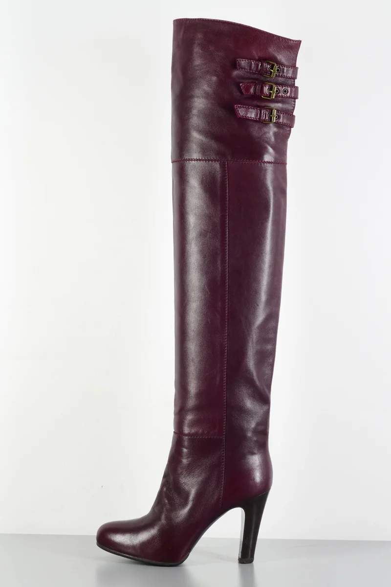 Overknees Leder bordeaux