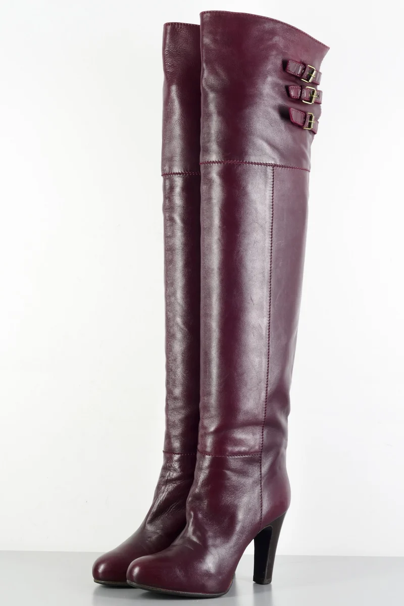 Overknees Leder bordeaux