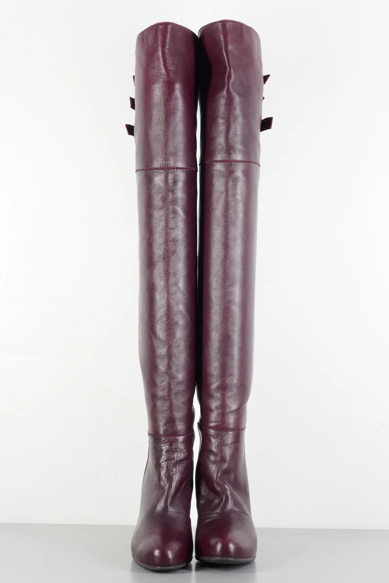 Overknees Leder bordeaux