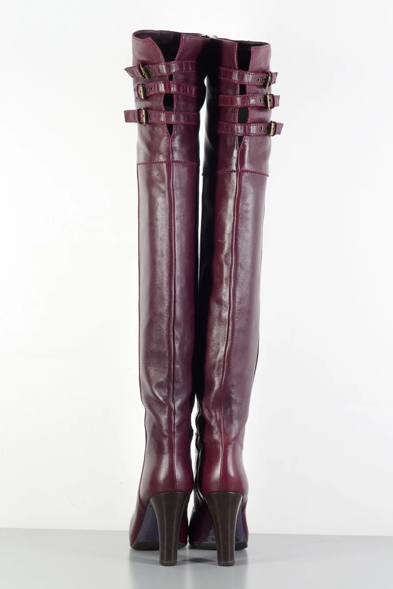 Overknees Leder bordeaux