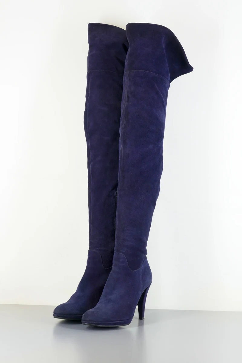 Overknees Wildleder dunkelblau
