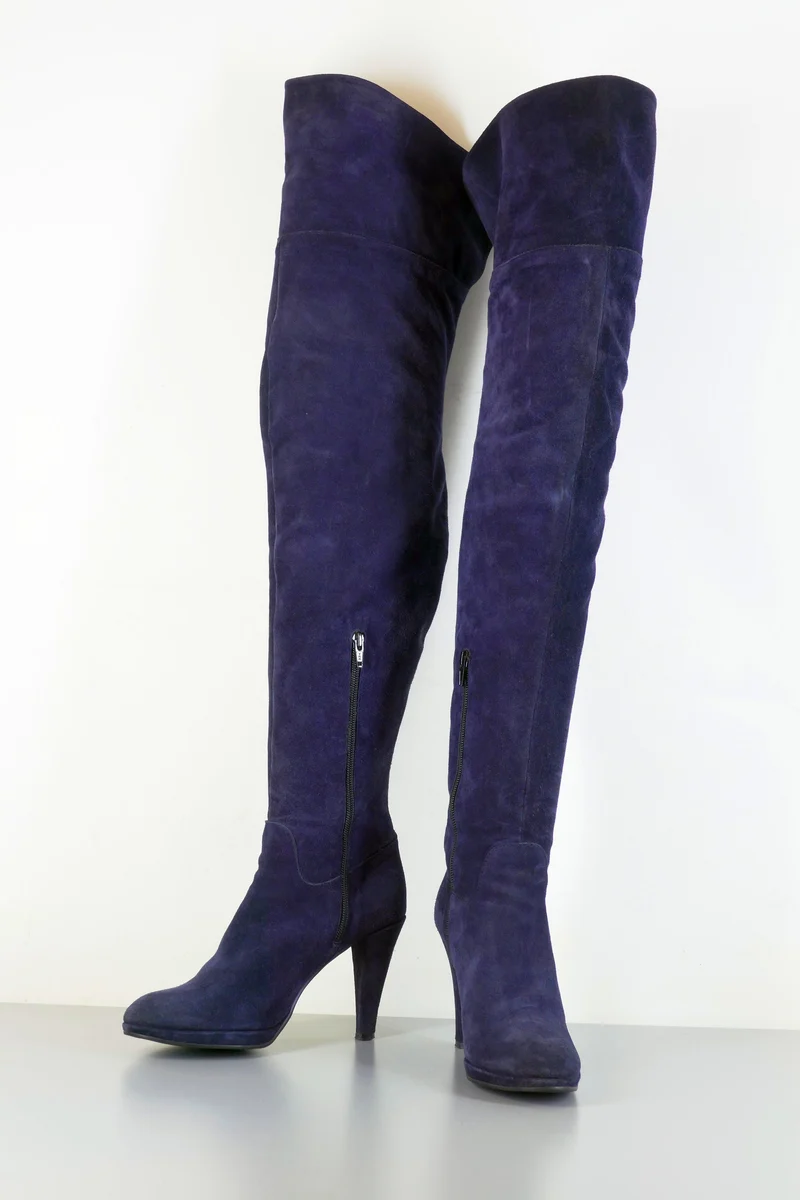 Overknees Wildleder dunkelblau