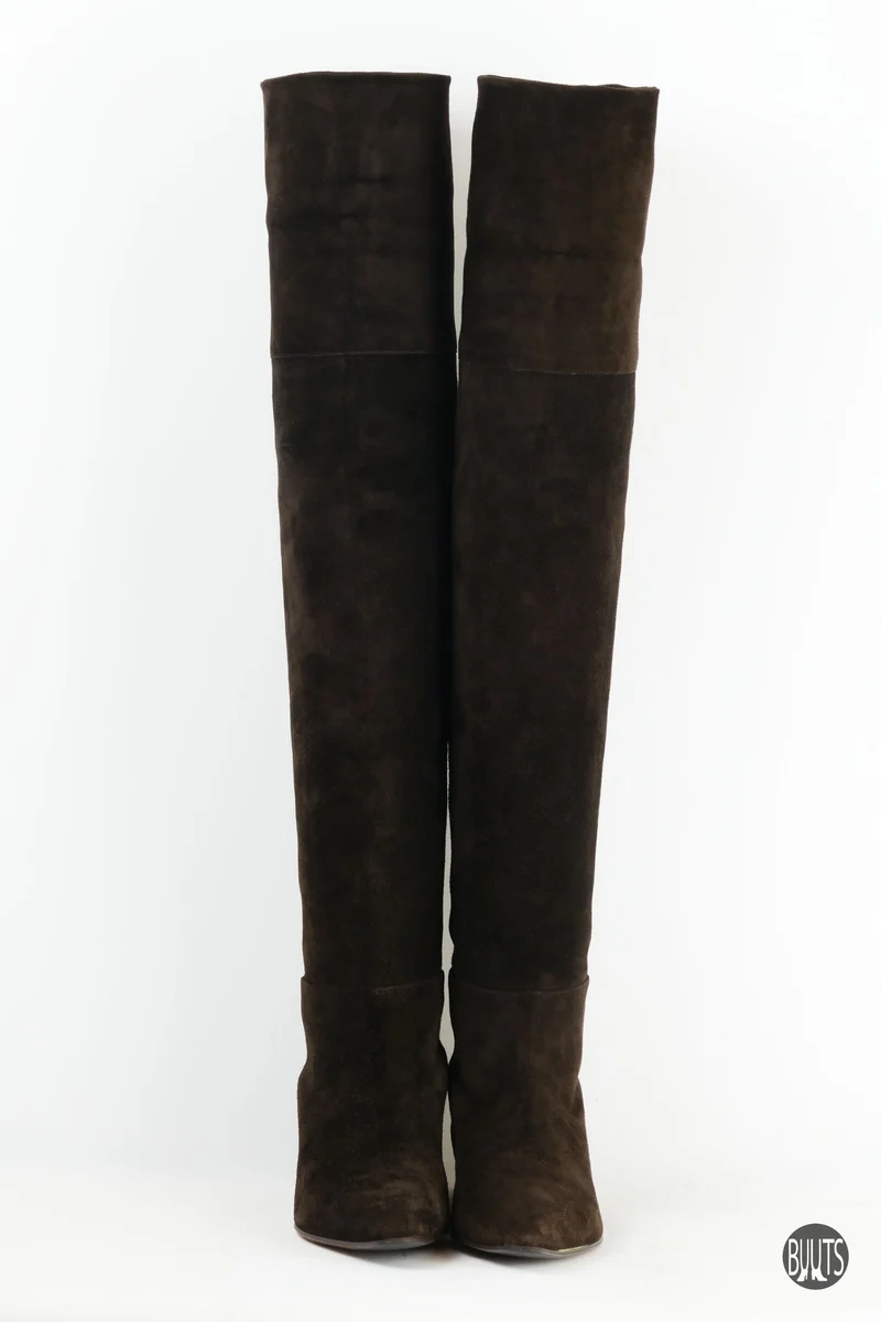 Overknees Wildleder dunkelbraun