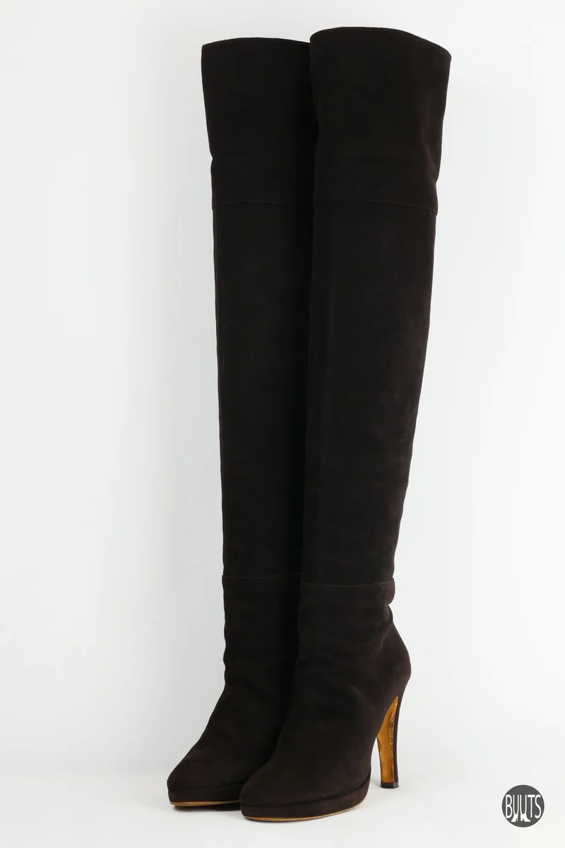 Overknees Wildleder dunkelbraun