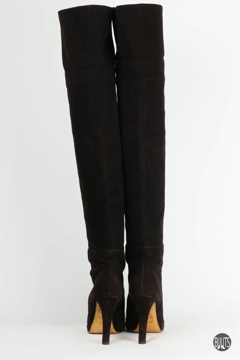 Overknees Wildleder dunkelbraun