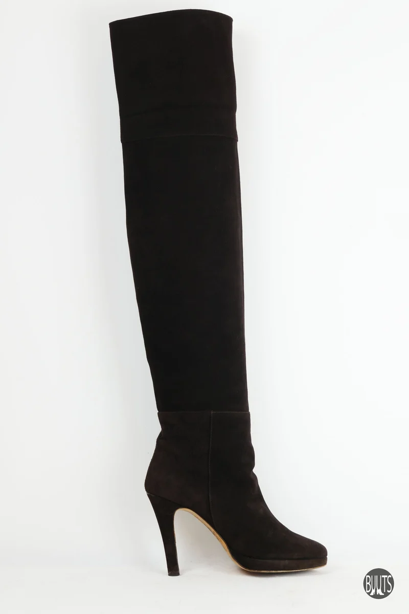 Overknees Wildleder dunkelbraun
