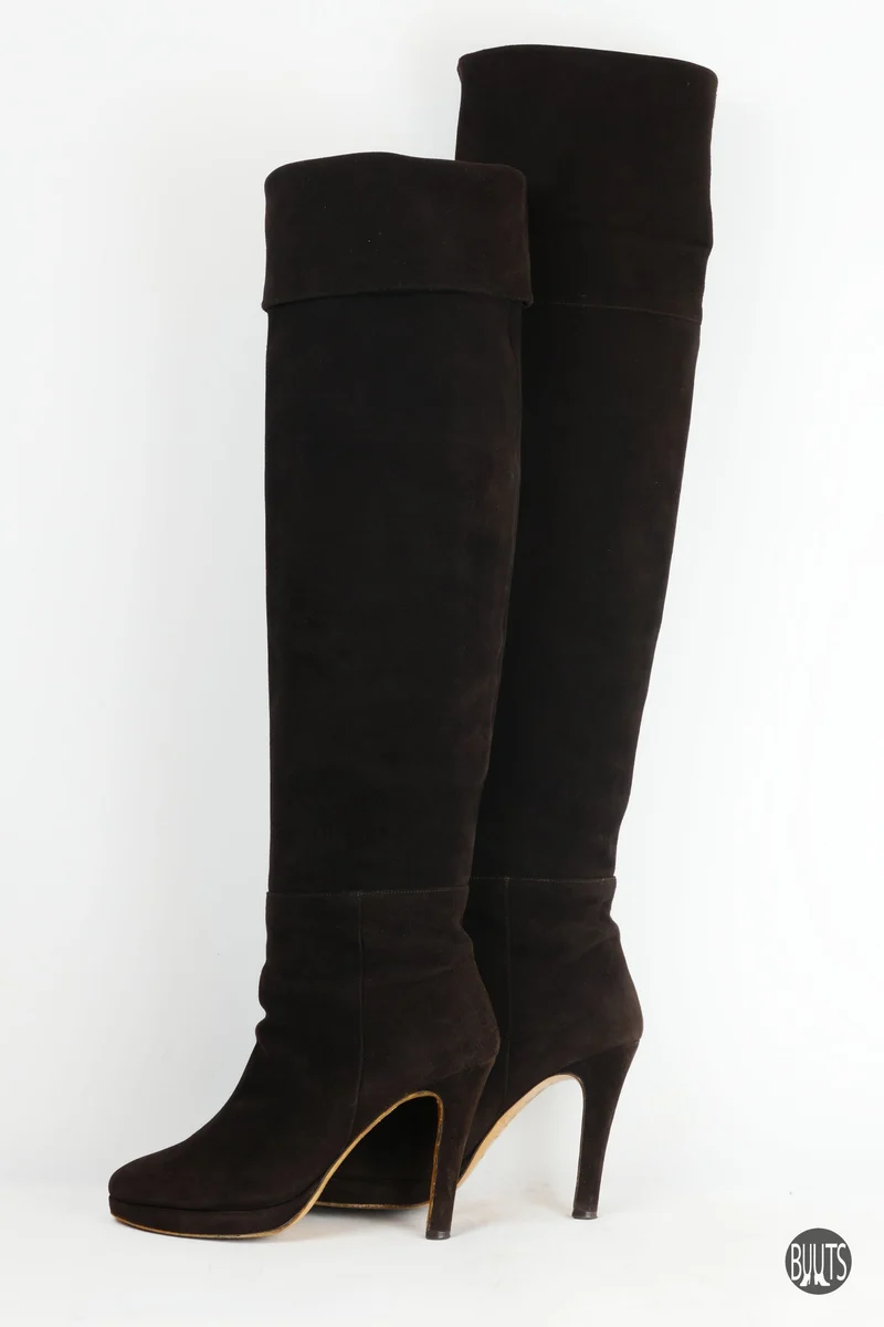 Overknees Wildleder dunkelbraun