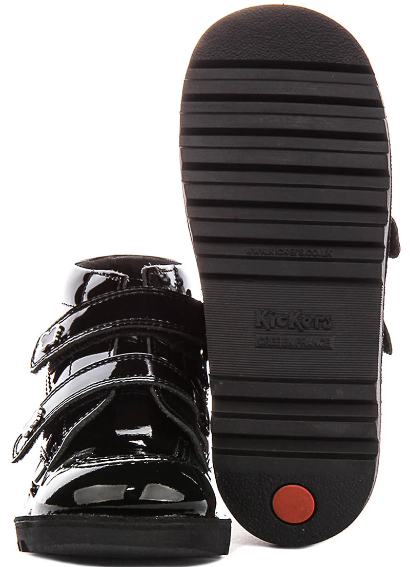 Kickers Kick Hi Velcro Wing In Black Patent For Juniors