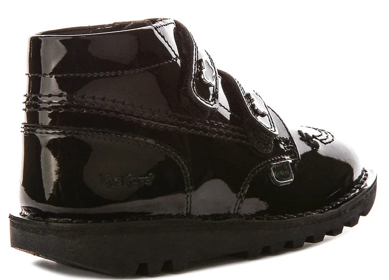 Kickers Kick Hi Velcro Wing In Black Patent For Infants