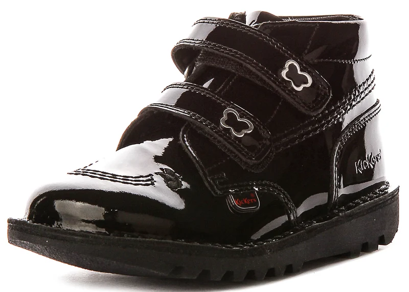 Kickers Kick Hi Velcro Wing In Black Patent For Infants