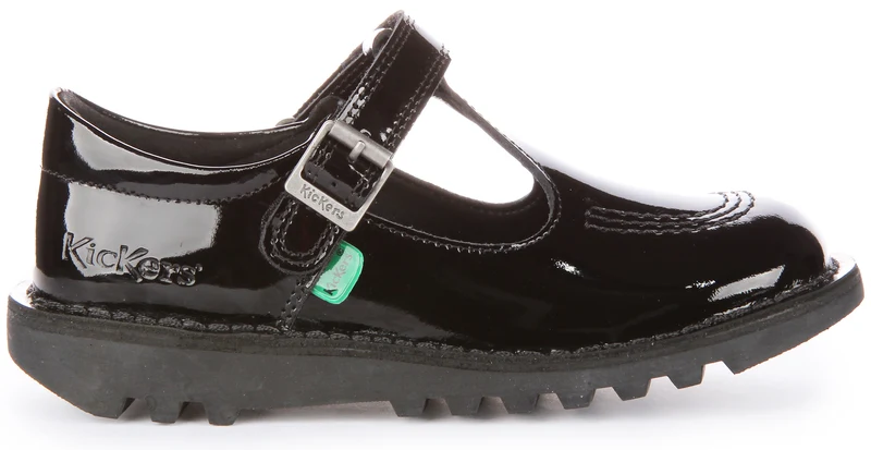 Kickers Kick T Bar Velcro In Black Patent For Junior