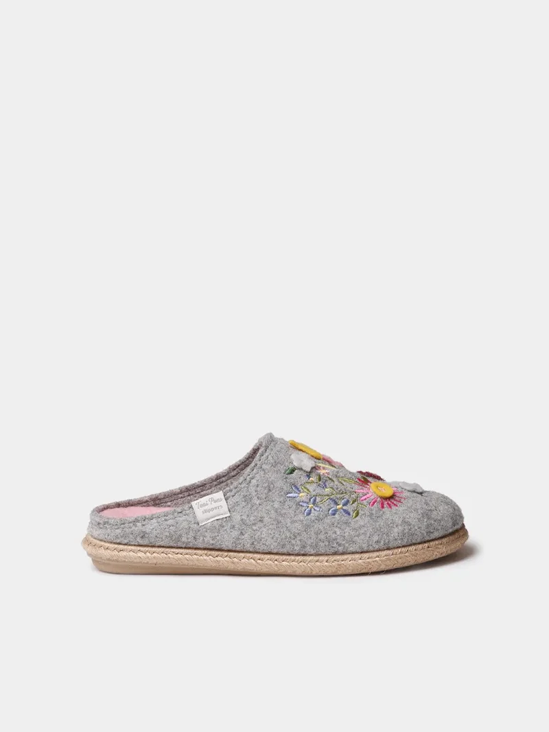 Slippers para mujer en fieltro con flores | DELI-EF