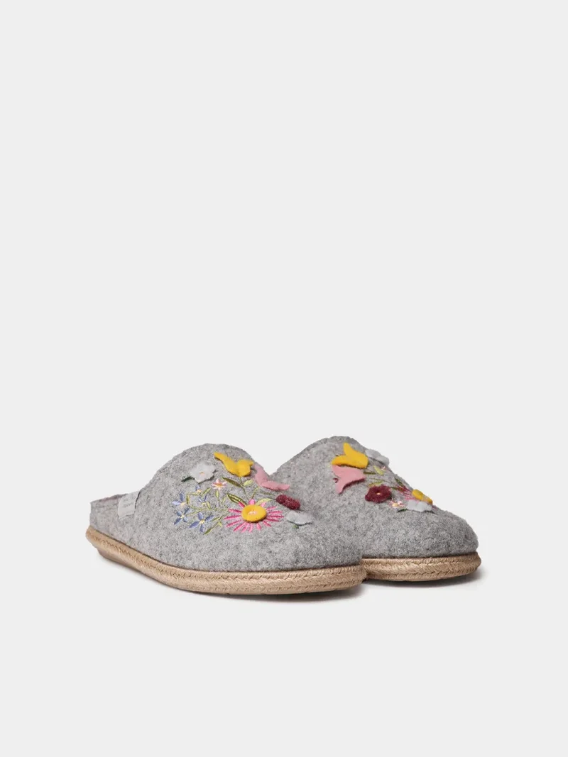 Slippers para mujer en fieltro con flores | DELI-EF