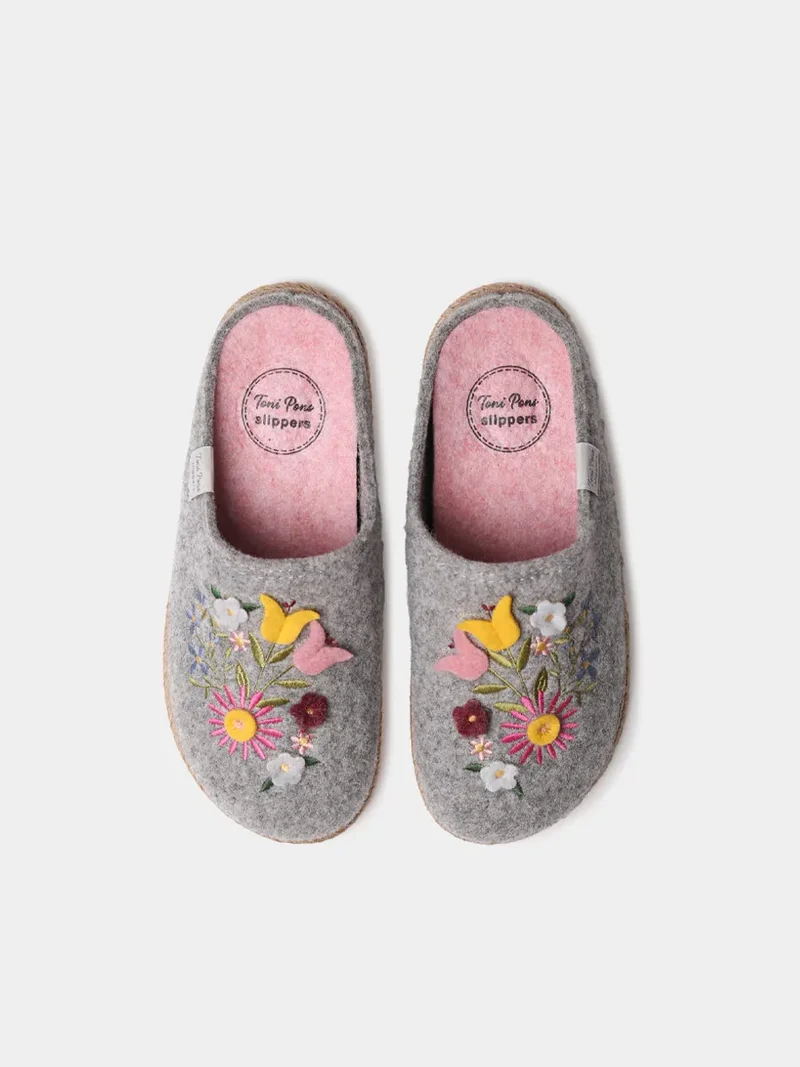 Slippers para mujer en fieltro con flores | DELI-EF