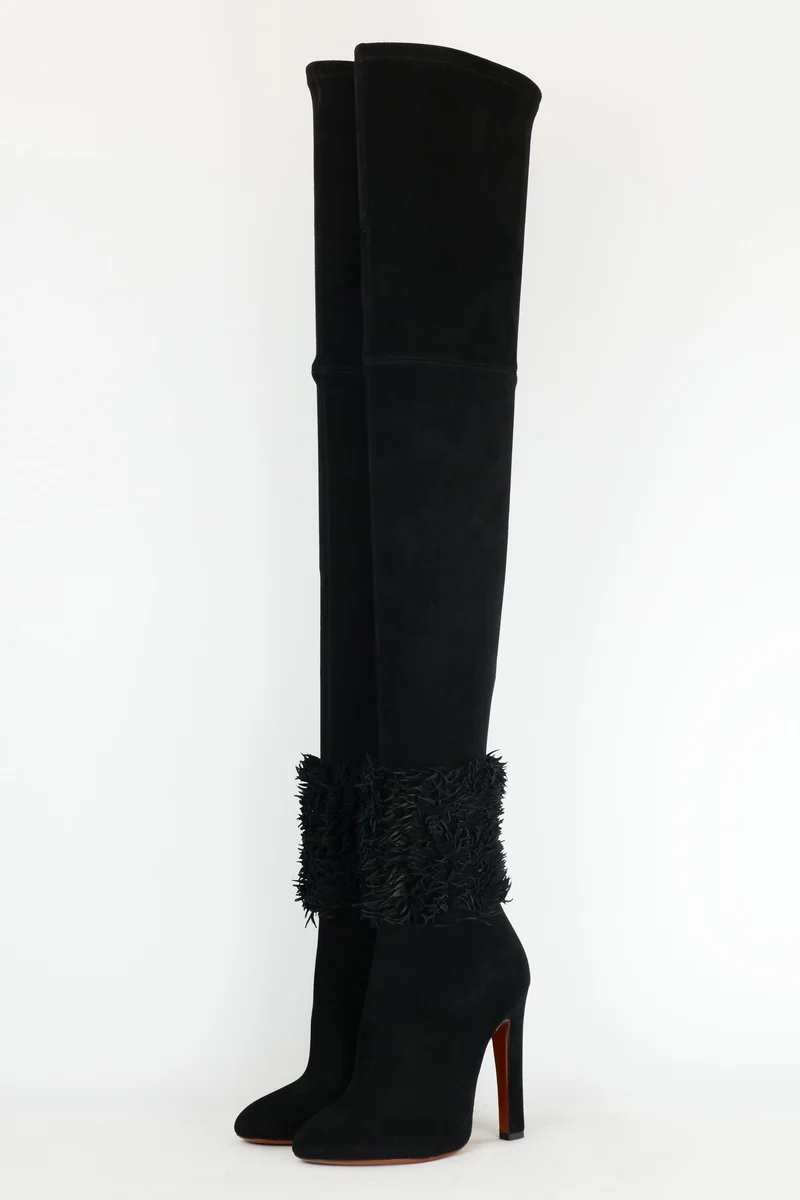 Overknees Wildleder schwarz