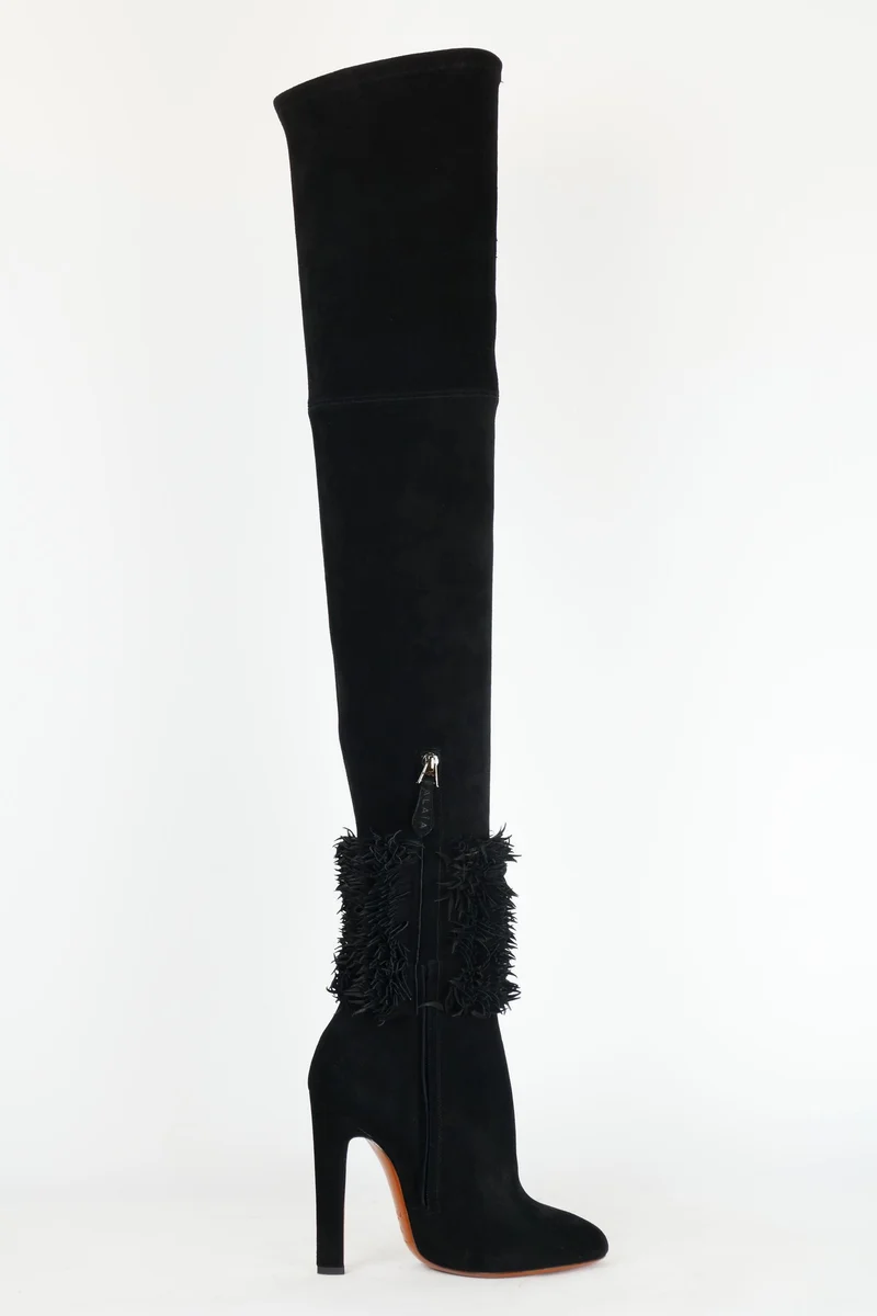 Overknees Wildleder schwarz