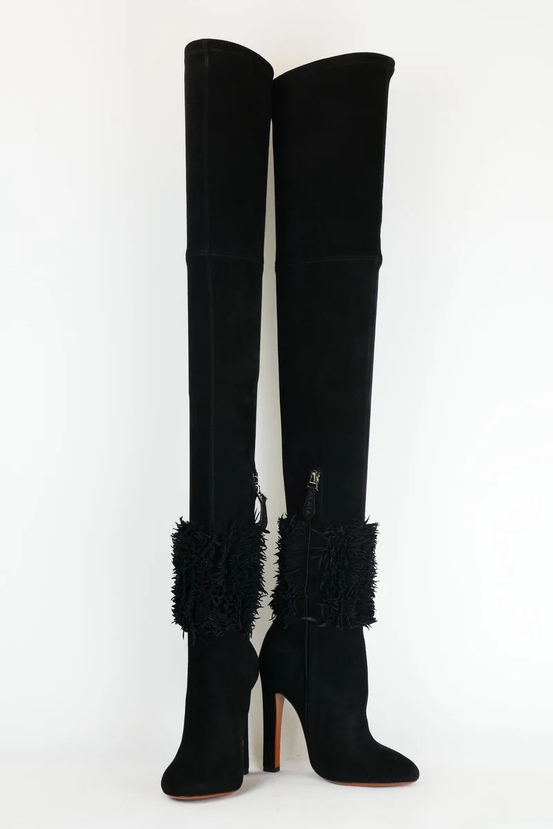 Overknees Wildleder schwarz