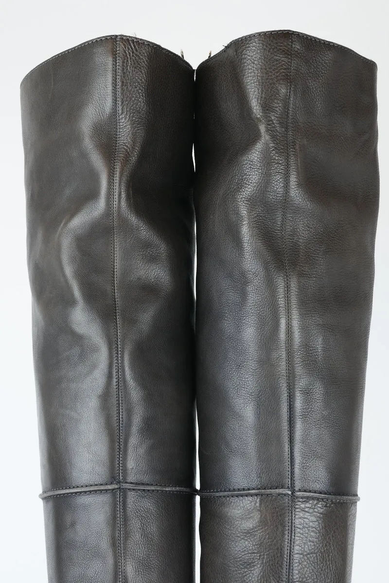 Overknees Leder grau
