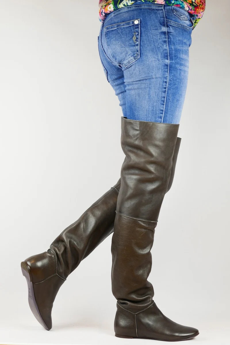 Overknees Leder grau