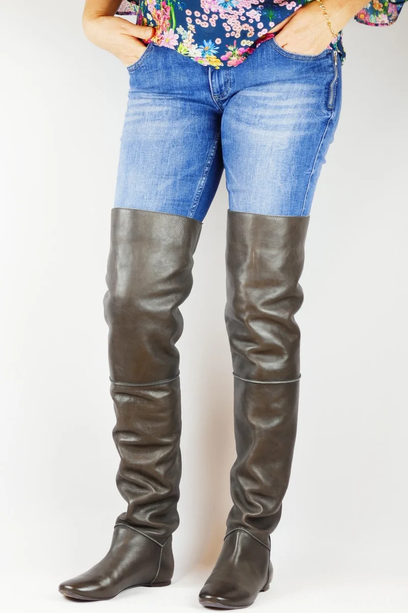 Overknees Leder grau