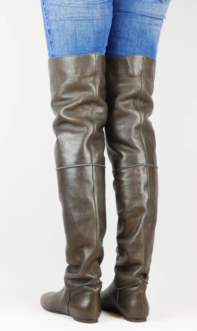 Overknees Leder grau