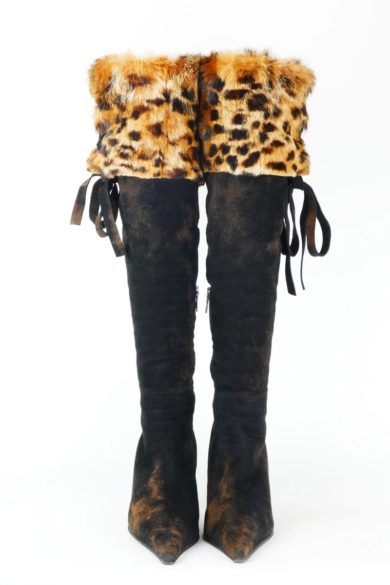 Vintage-Stiefel Wildleder dunkelbraun