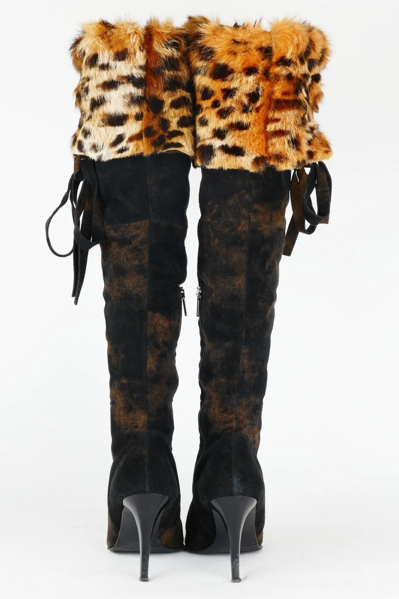 Vintage-Stiefel Wildleder dunkelbraun