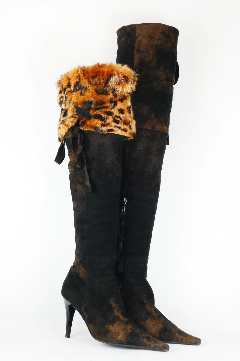 Vintage-Stiefel Wildleder dunkelbraun