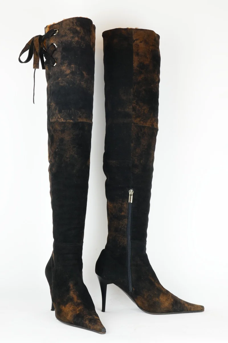 Vintage-Stiefel Wildleder dunkelbraun