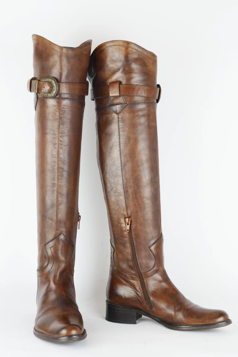 Hohe Stiefel Leder mittelbraun