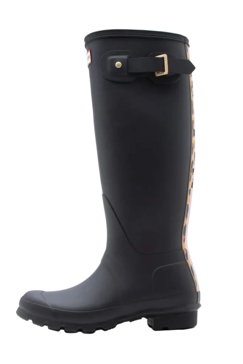 Hunter - Womens Original Tall Leopard Backstrap Hfrw0004261blk - Black