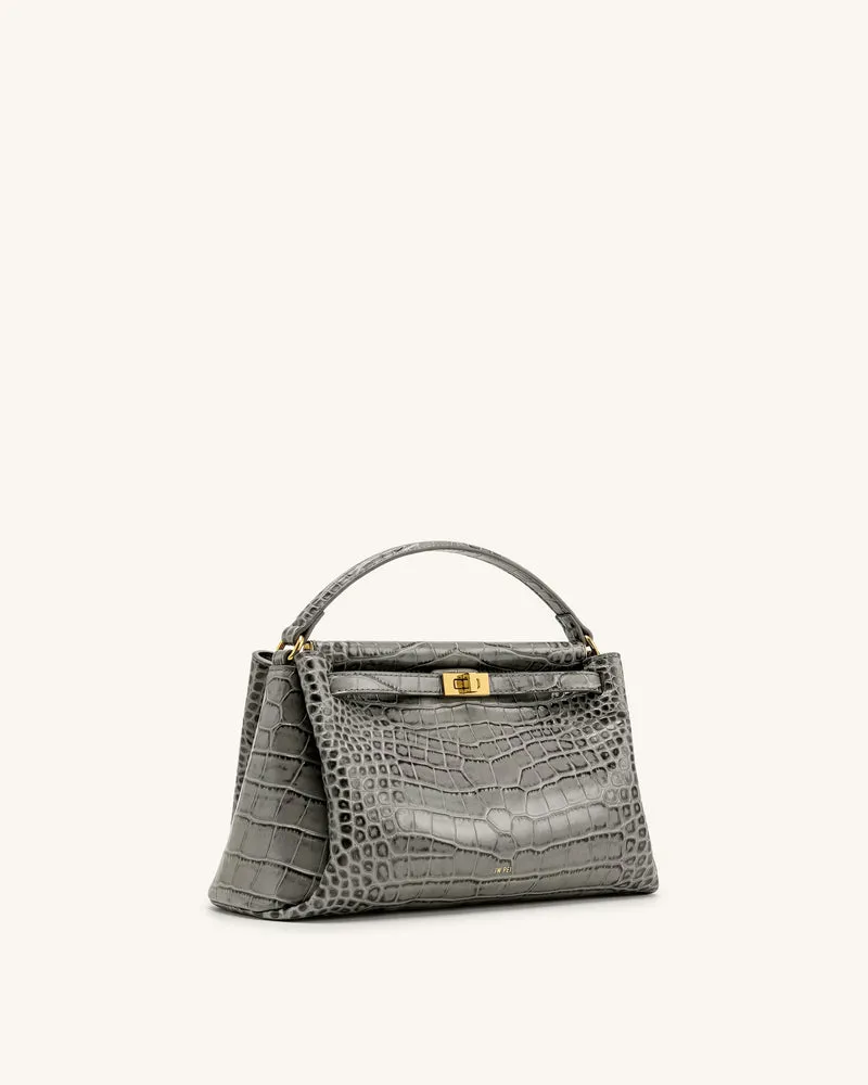 Carmen Henkeltasche - Graue Kroko-Optik