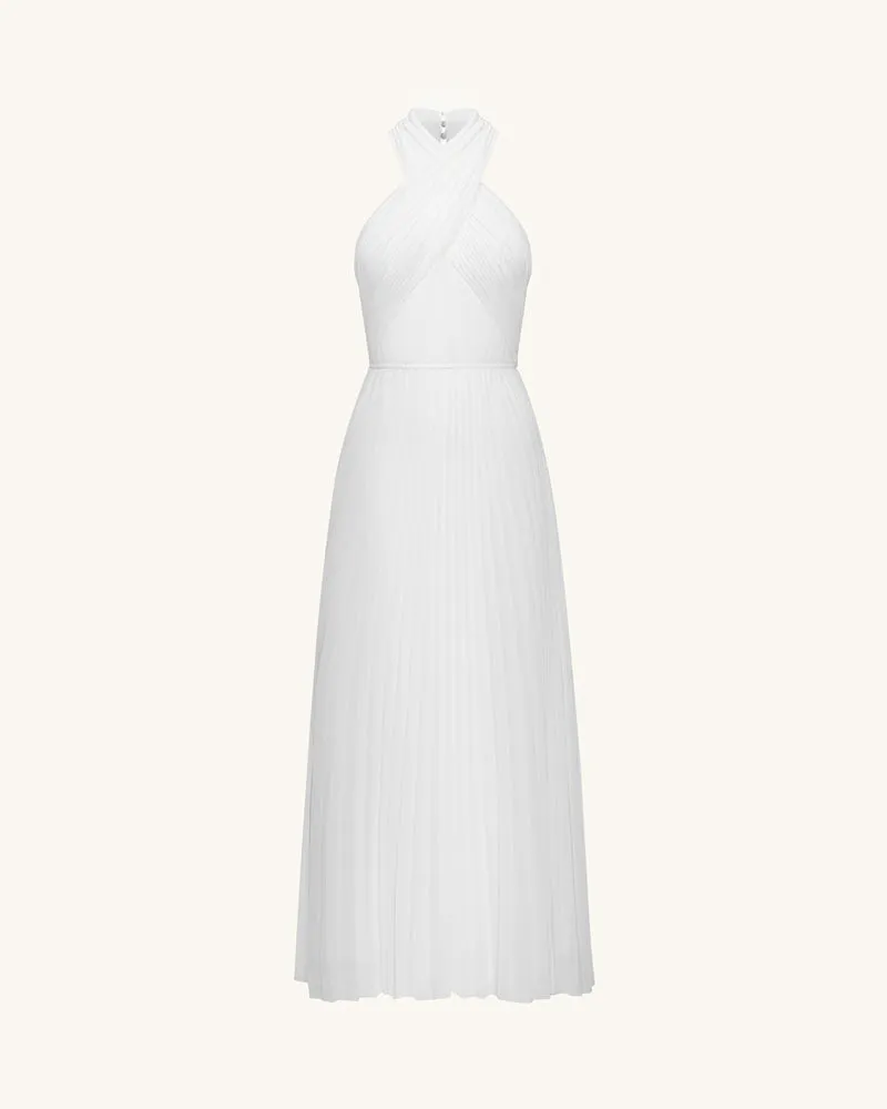 Plissee-Maxikleid mit überkreuztem Neckholder – Elfenbein