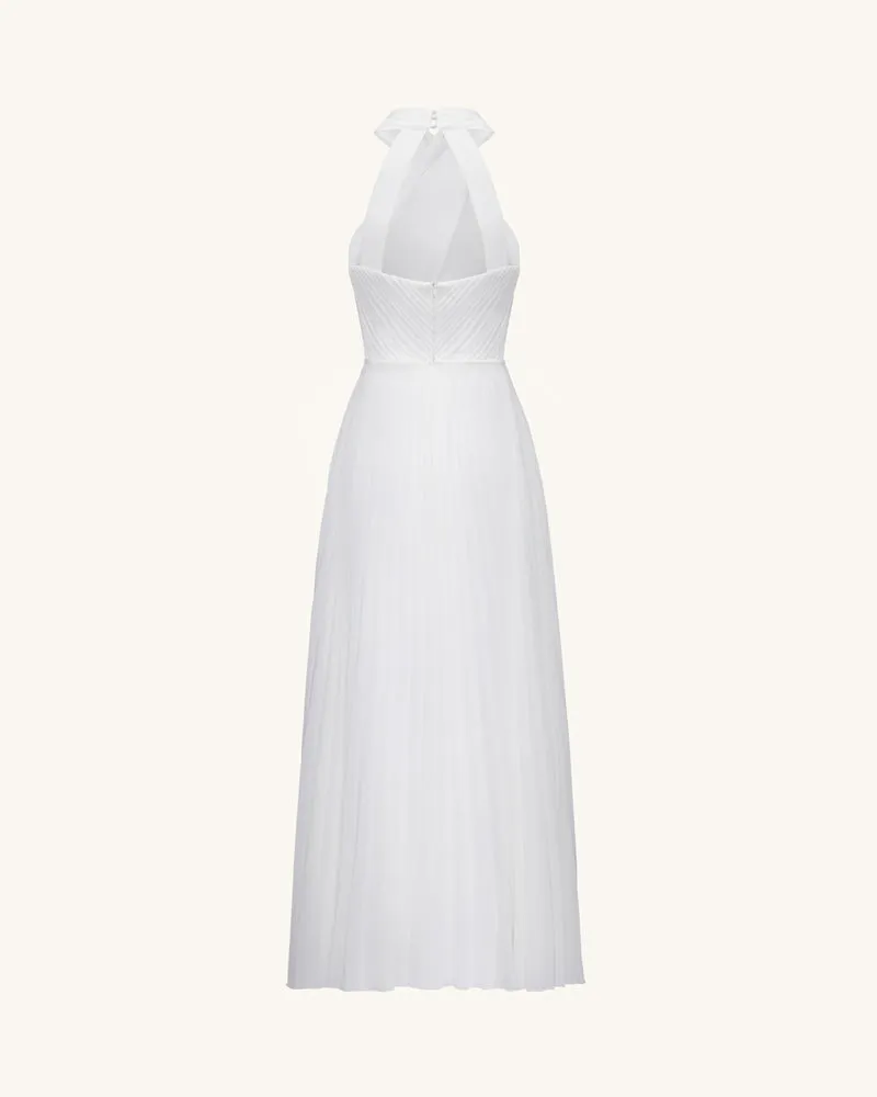 Plissee-Maxikleid mit überkreuztem Neckholder – Elfenbein