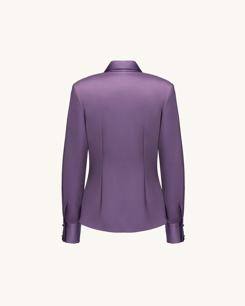 Satin-Wickelbluse mit V-Ausschnitt und langen Ärmeln – Altrosa