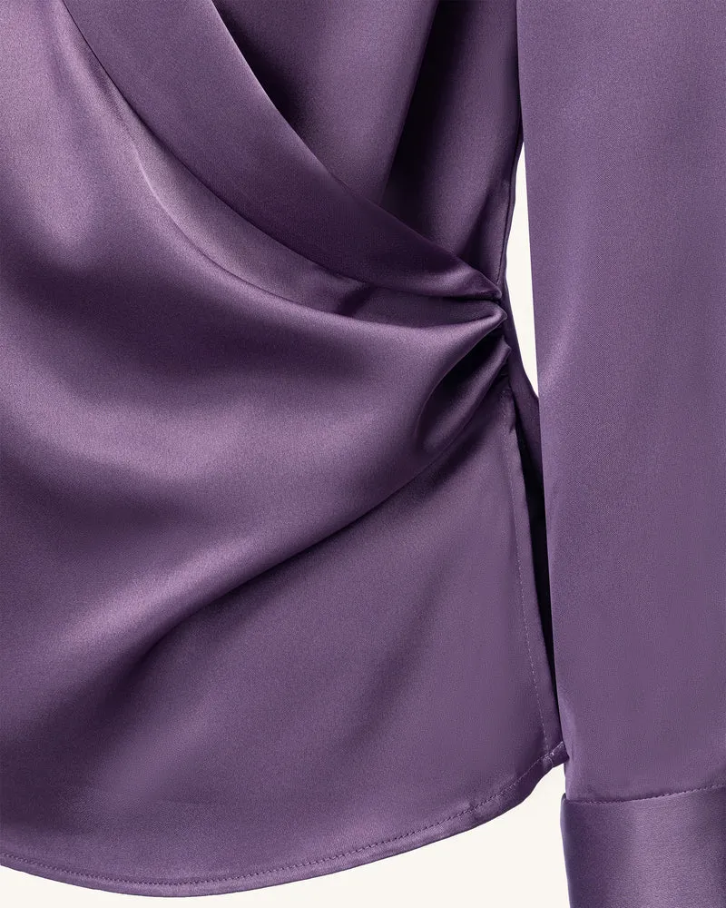 Satin-Wickelbluse mit V-Ausschnitt und langen Ärmeln – Altrosa