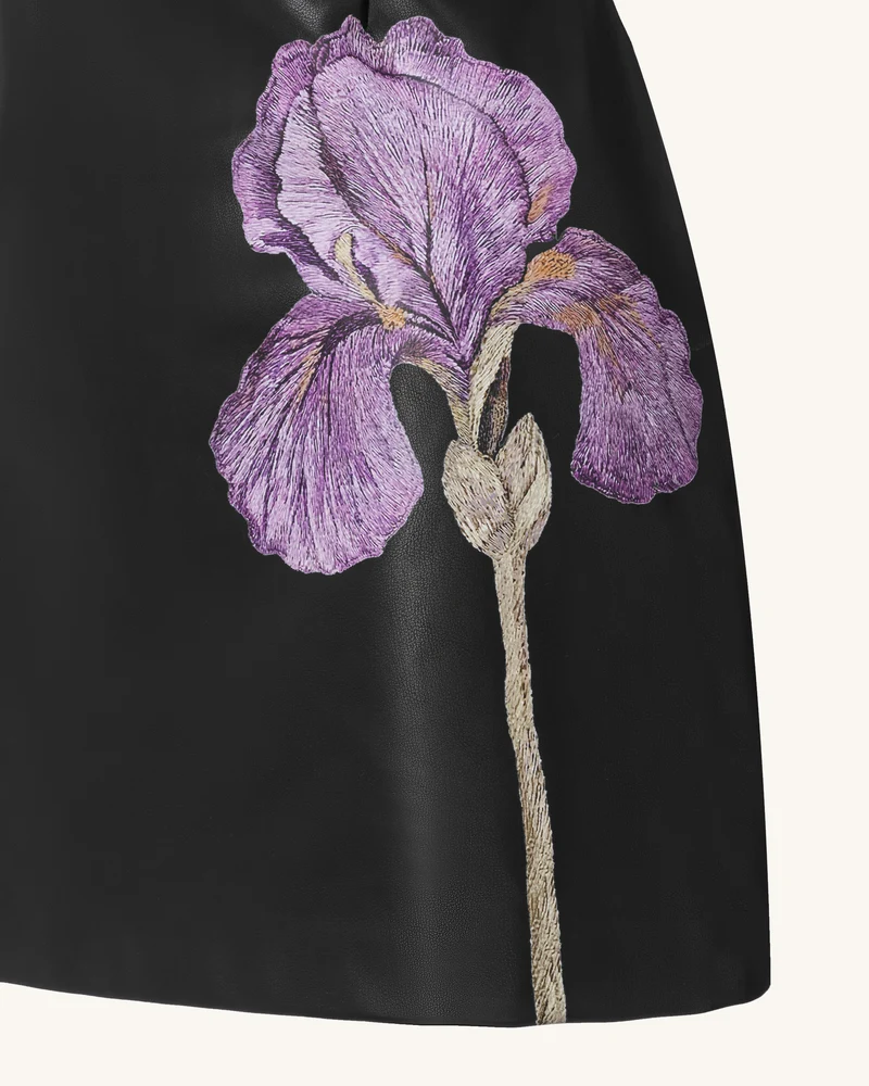 Iris Bodycon-Minikleid aus Leder mit Blumen-Cut-out – Schwarz