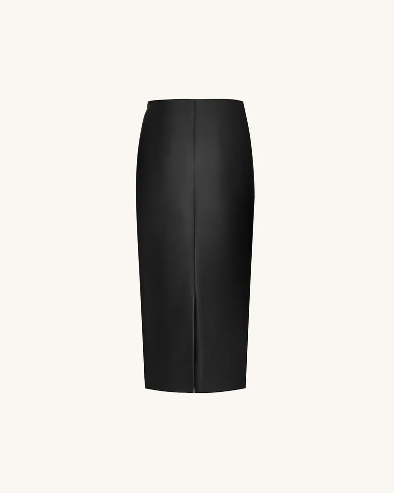 Iris Bleistift-Midirock aus Leder mit Blumenprint und hoher Taille – Schwarz