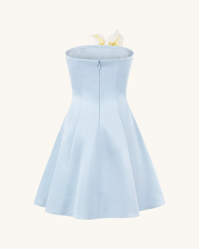 Lily Trägerloses A-Linien-Minikleid mit Blumenprint - Hellblau