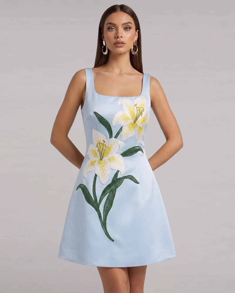 Lily Ärmelloses A-Linien-Minikleid mit Blumenprint - Hellblau