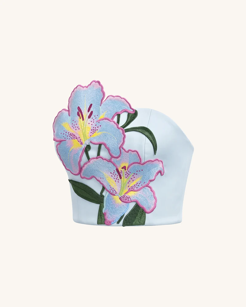Lily Trägerloses Korsett-Top mit Blumenstickerei - Hellblau