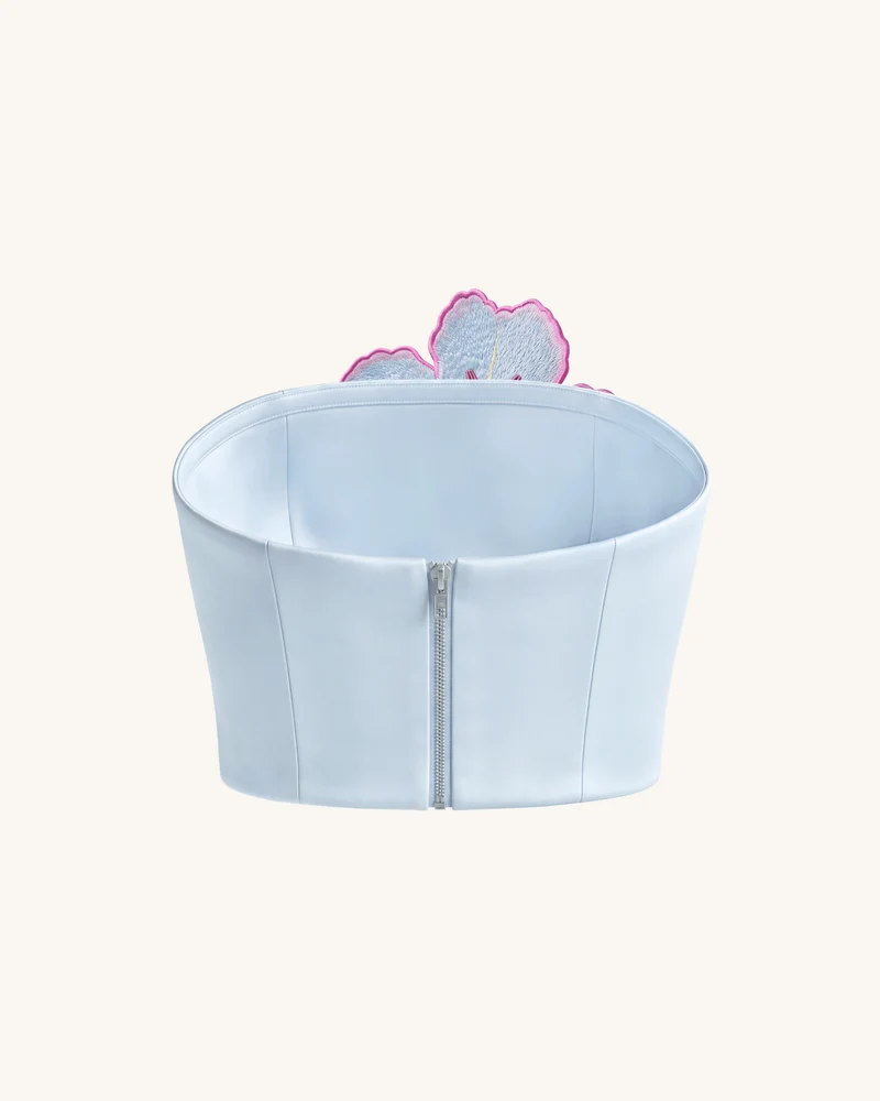 Lily Trägerloses Korsett-Top mit Blumenstickerei - Hellblau
