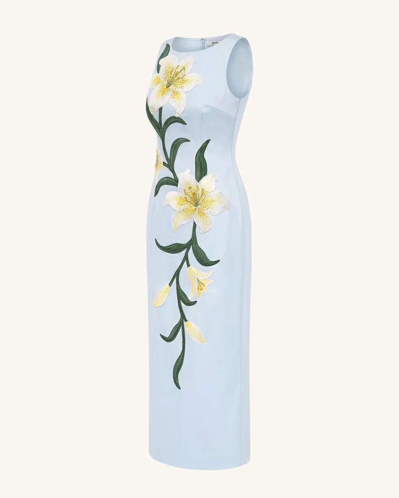 Lily Ärmelloses Column-Maxikleid mit Blumenprint - Hellblau