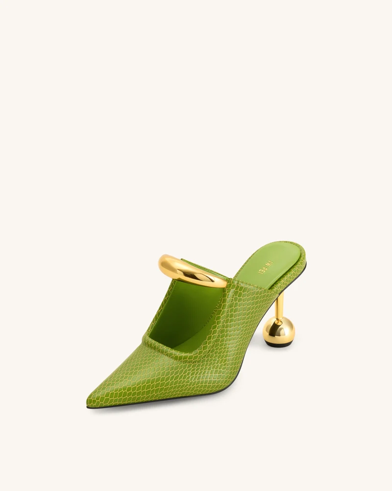 Sofia Mules mit Metallakzent und Kugelabsatz - Grün