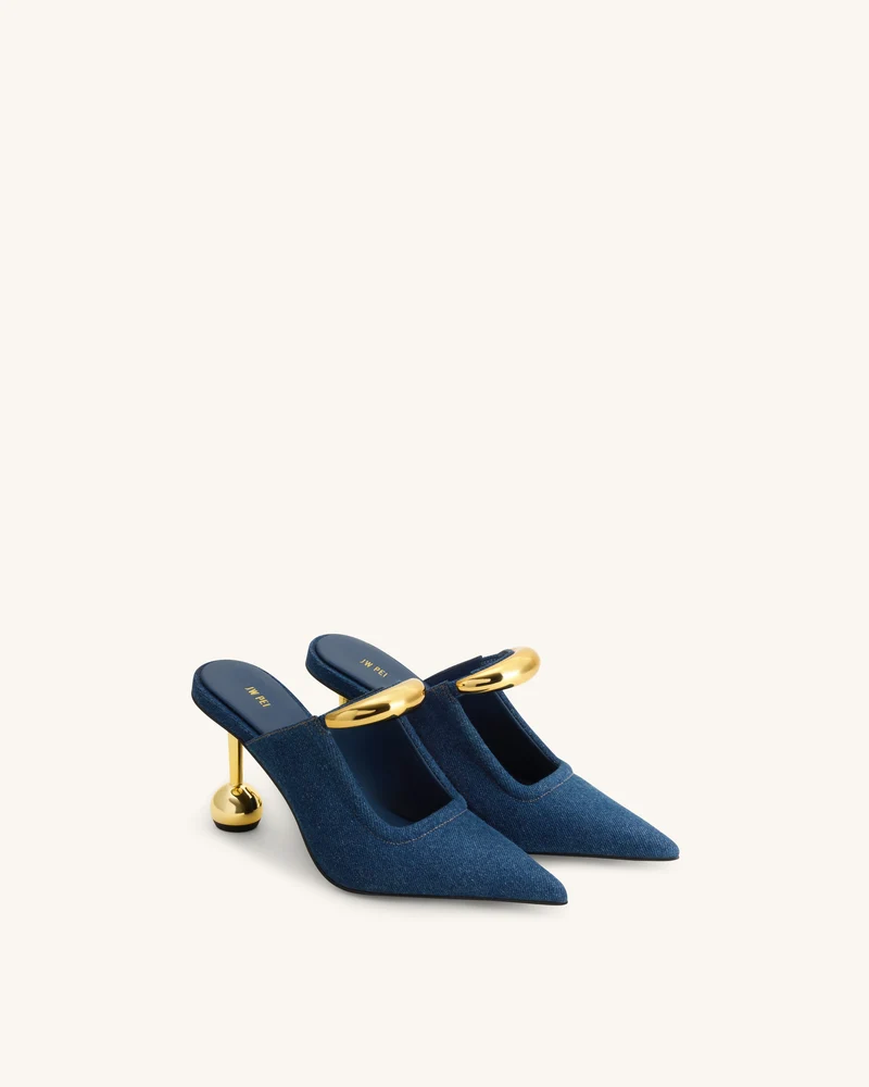Sofia Mules mit Metallakzent und Kugelabsatz - Jeansblau