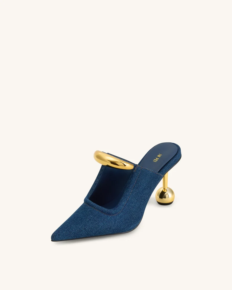 Sofia Mules mit Metallakzent und Kugelabsatz - Jeansblau