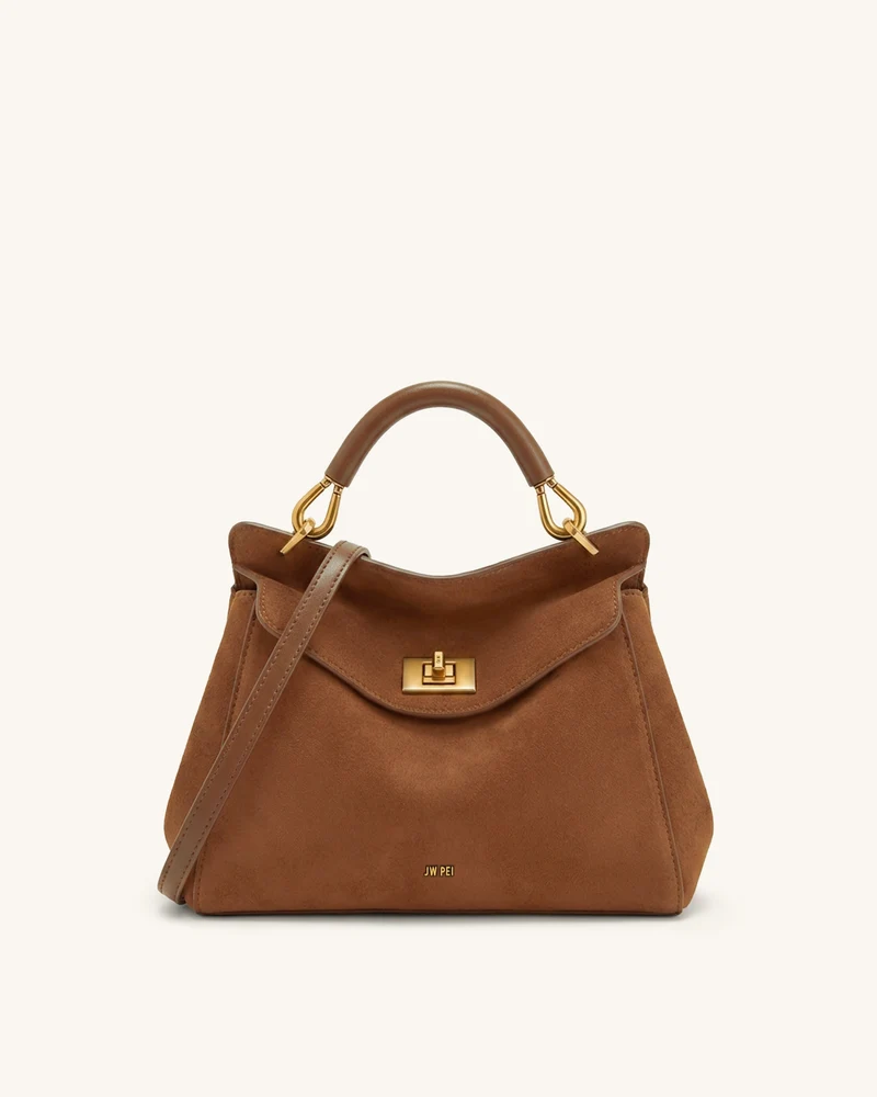 Lucia Klassische Kunstwildleder-Henkeltasche - Dunkelrotbraun