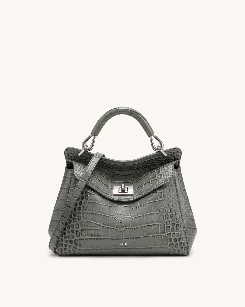 Lucia Klassische Henkeltasche - Grau-Krokoprägung