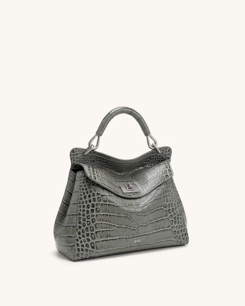Lucia Klassische Henkeltasche - Grau-Krokoprägung